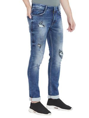 blue washed distressed denim jeans - 17280026 - Standard Image - 2