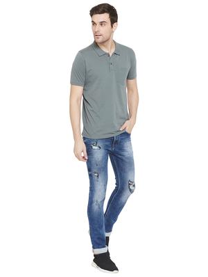 blue washed distressed denim jeans - 17280026 - Standard Image - 4