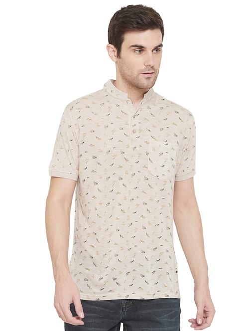 beige printed collared t-shirt - 17280053 - Standard Image - 1