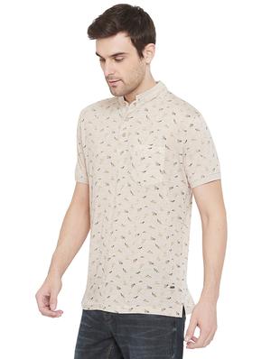 beige printed collared t-shirt - 17280053 - Standard Image - 2