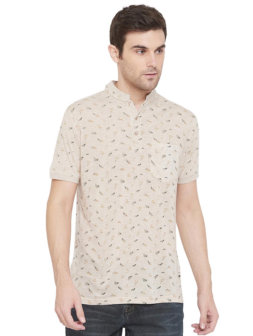 beige printed collared t-shirt - 17280053 - Zoom Image - 1