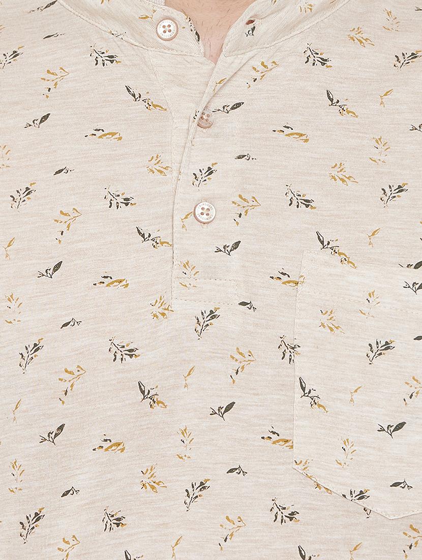 beige printed collared t-shirt - 17280053 - Zoom Image - 5