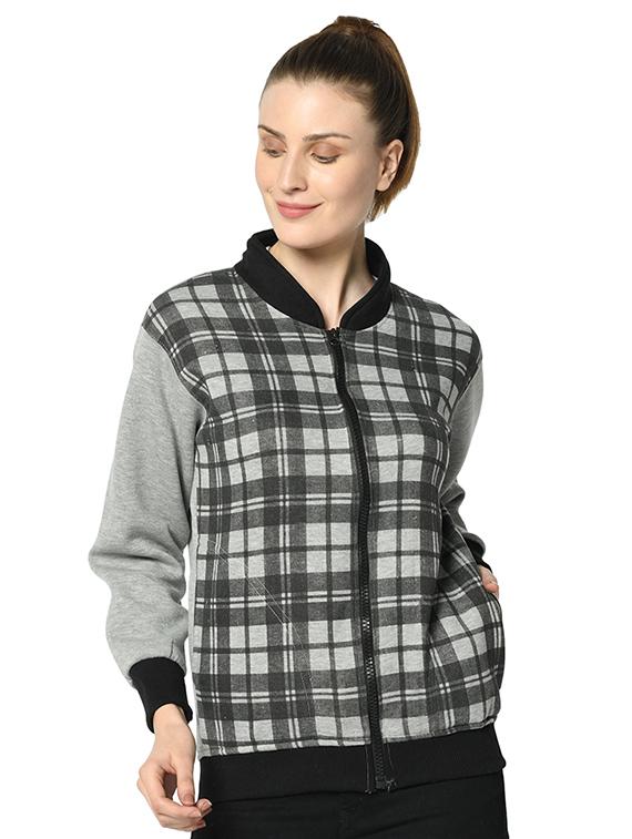 mandarin neck checkered sweatshirt - 17280511 - Zoom Image - 1