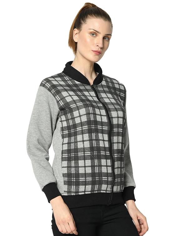 mandarin neck checkered sweatshirt - 17280511 - Zoom Image - 2