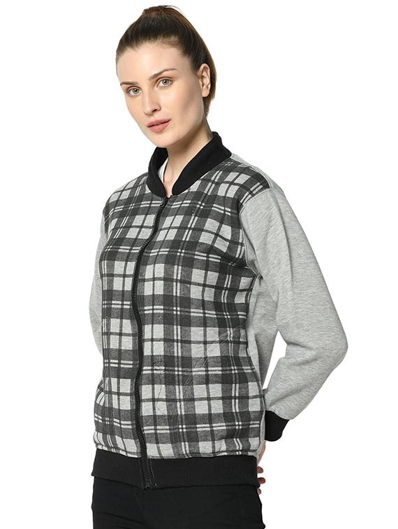 mandarin neck checkered sweatshirt - 17280511 - Zoom Image - 3