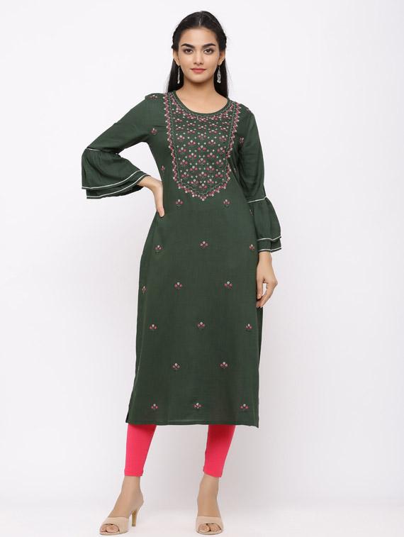 embroidered straight kurta - 17280730 - Zoom Image - 1