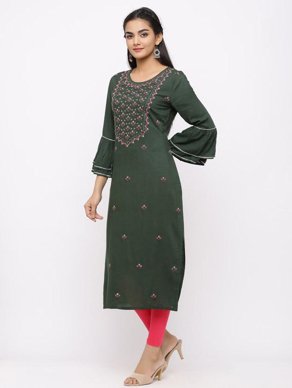 embroidered straight kurta - 17280730 - Zoom Image - 2