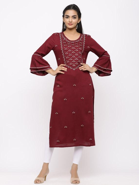 embroidered straight kurta - 17280731 - Zoom Image - 1