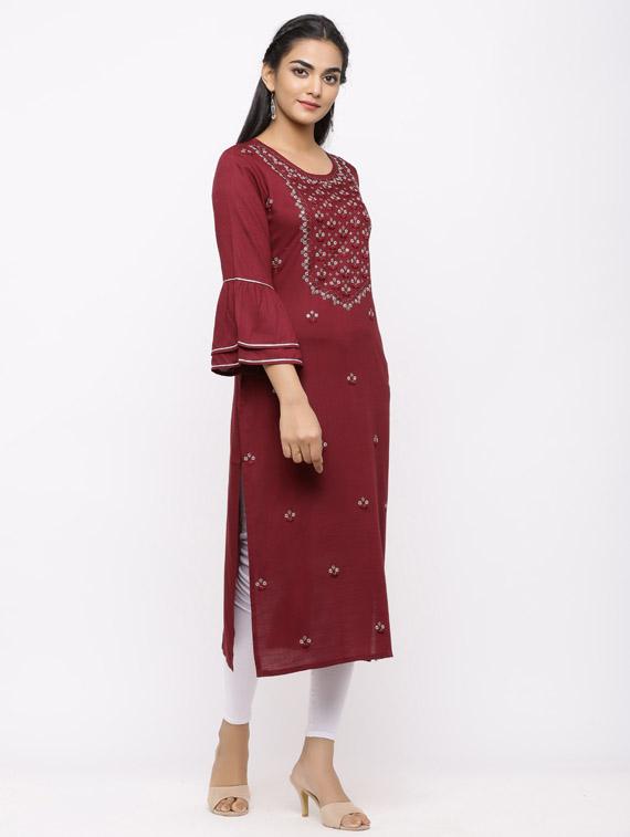 embroidered straight kurta - 17280731 - Zoom Image - 2