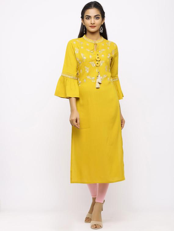 embroidered straight kurta - 17280764 - Zoom Image - 1