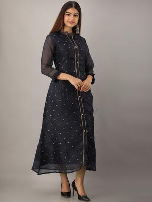 embroidered a-line kurta - 17280782 - Standard Image - 2