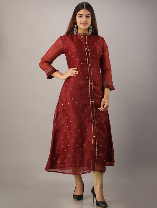 embroidered a-line kurta - 17280783 - Standard Image - 1
