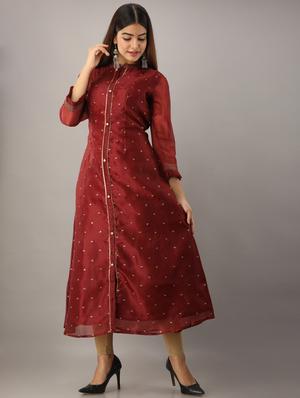 embroidered a-line kurta - 17280783 - Standard Image - 2