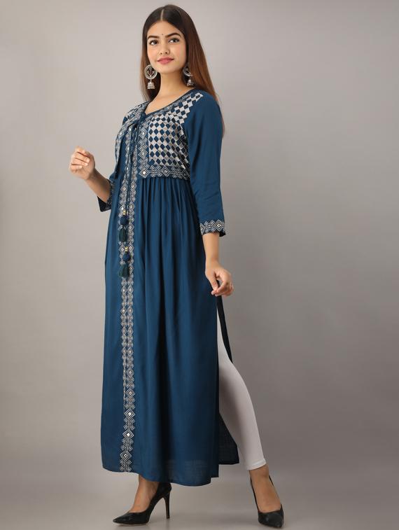 embroidered a-line kurta - 17280785 - Zoom Image - 2