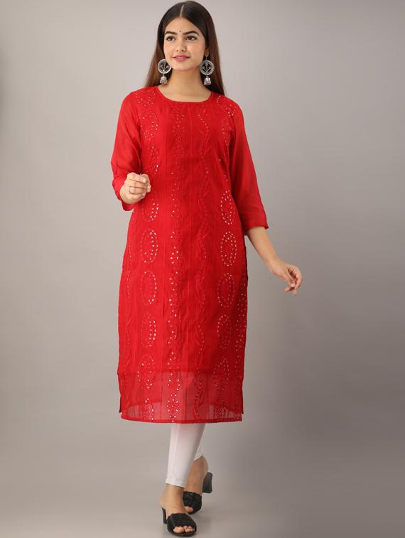 embroidered straight kurta - 17280788 - Zoom Image - 1