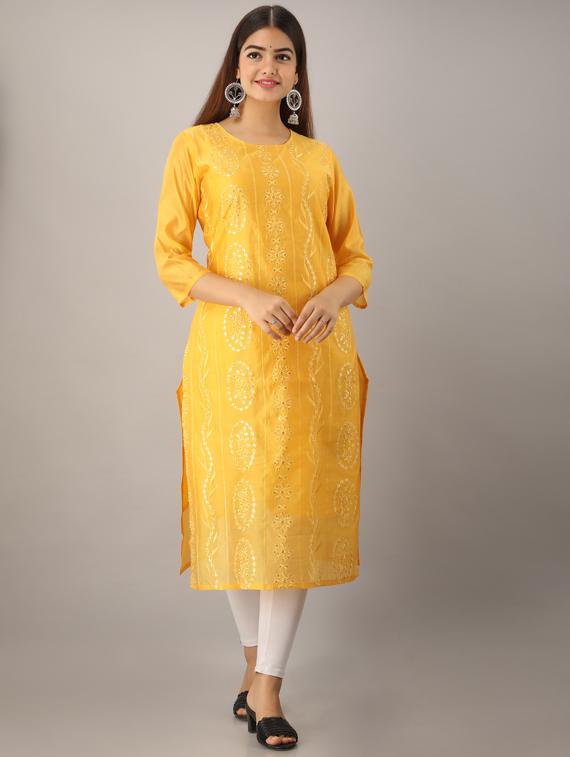 embroidered straight kurta - 17280789 - Zoom Image - 1