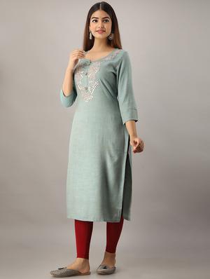 embroidered straight kurta - 17280809 - Standard Image - 2