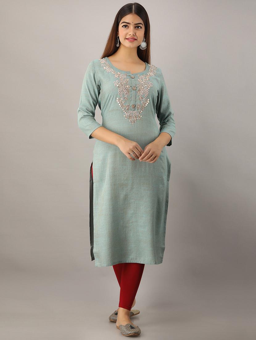 embroidered straight kurta - 17280809 - Zoom Image - 1