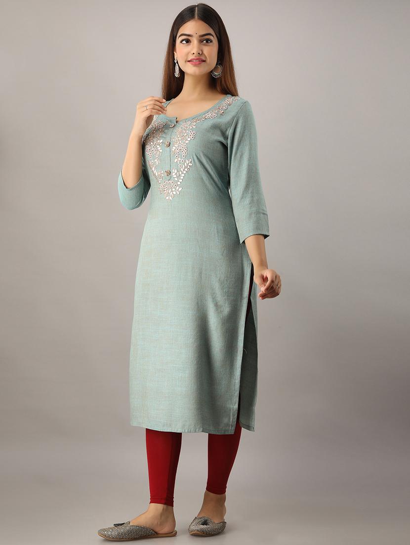 embroidered straight kurta - 17280809 - Zoom Image - 2