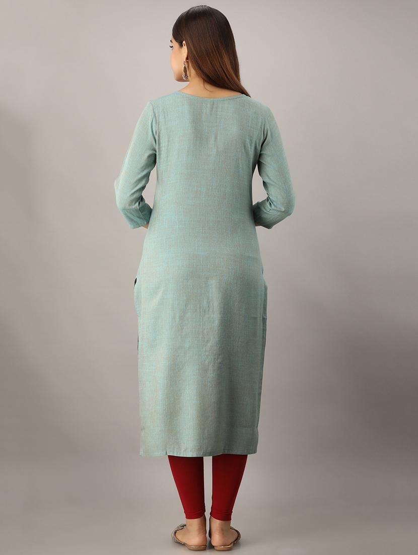 embroidered straight kurta - 17280809 - Zoom Image - 3