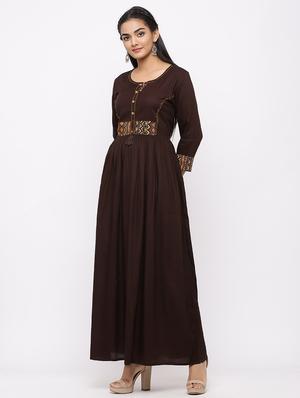 contrast yoke fit & flare ethnic dress - 17280853 - Standard Image - 2