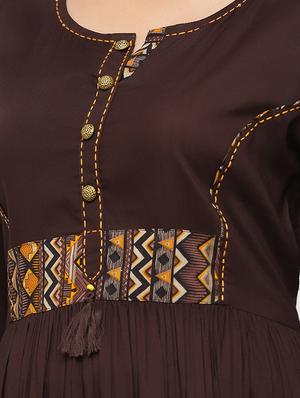 contrast yoke fit & flare ethnic dress - 17280853 - Standard Image - 4