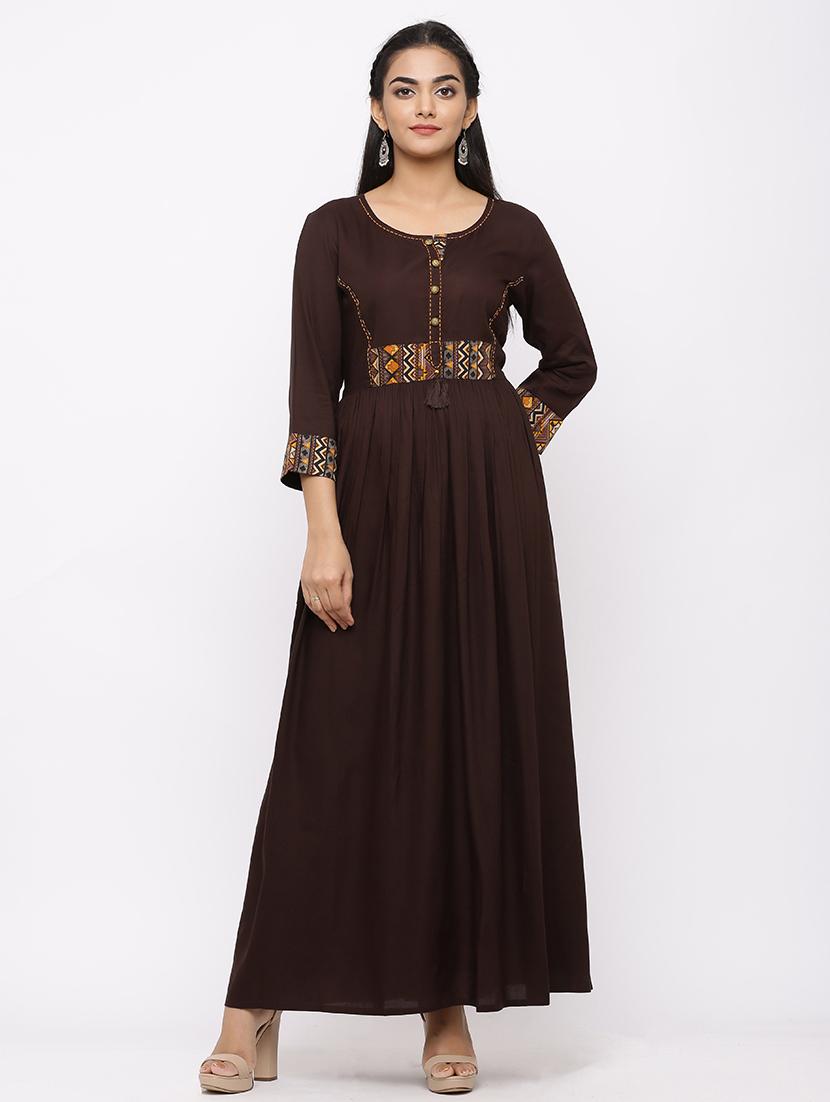 contrast yoke fit & flare ethnic dress - 17280853 - Zoom Image - 1