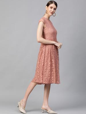 round neck mesh flared dress - 17281265 - Standard Image - 2