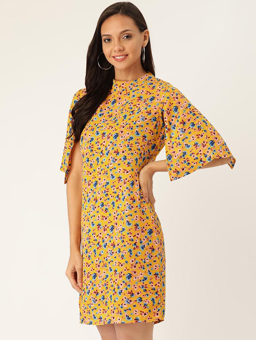 slit sleeved floral a-line dress - 17281277 - Zoom Image - 2