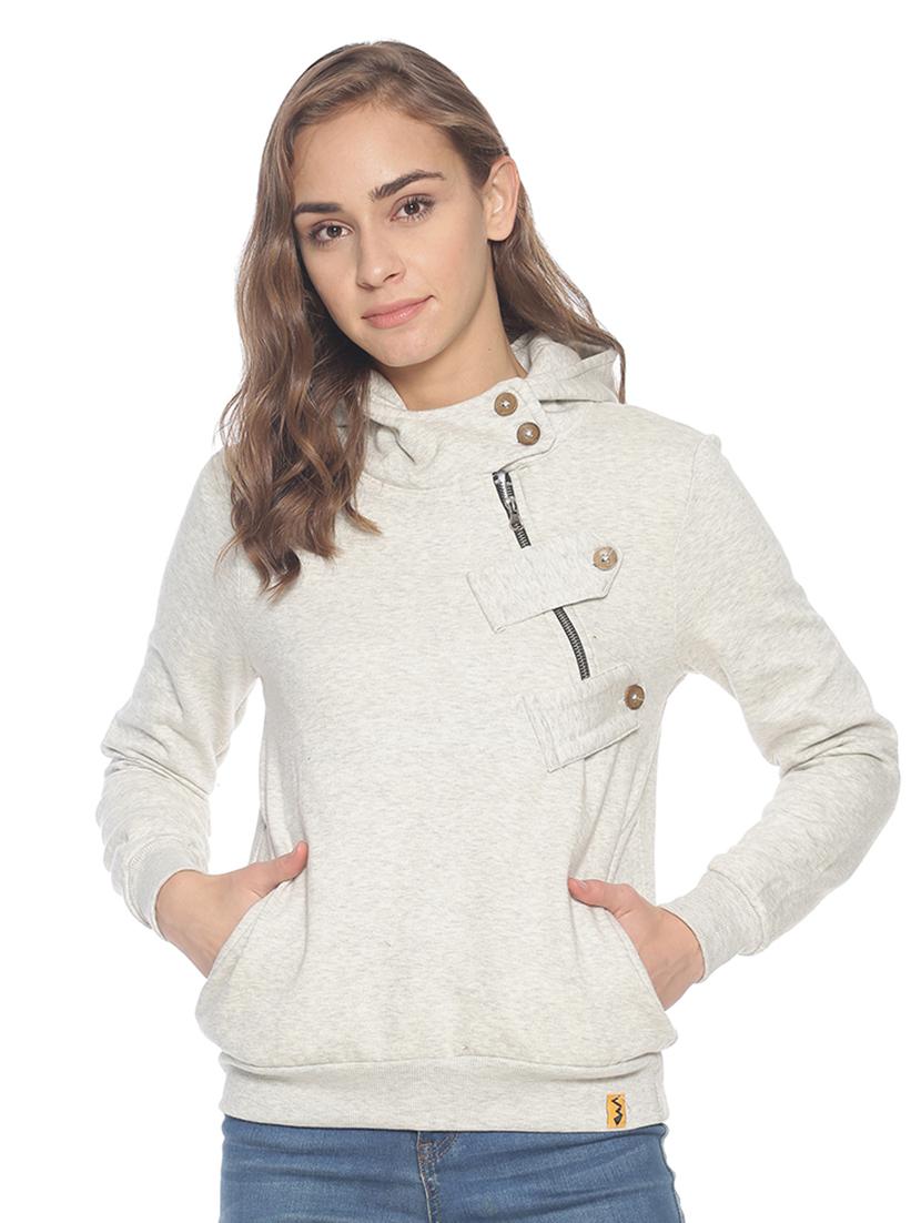 asymmetric zipper melange hoodie - 17281448 - Zoom Image - 1