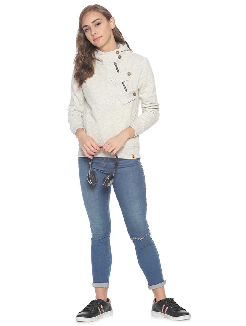 asymmetric zipper melange hoodie - 17281448 - Zoom Image - 4