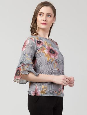 bell sleeved checkered top - 17281476 - Standard Image - 2