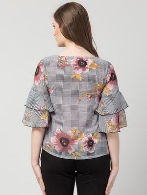 bell sleeved checkered top - 17281476 - Standard Image - 3