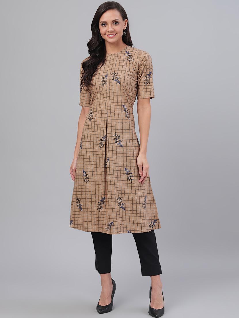 checkered a-line kurta - 17281572 - Zoom Image - 1