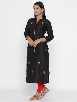 embellished solid straight kurta - 17281624 - Standard Image - 2