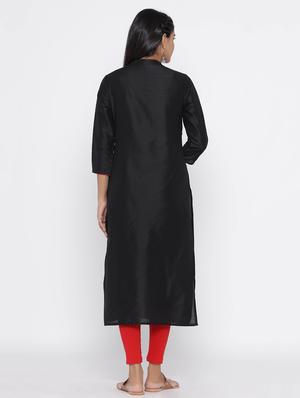 embellished solid straight kurta - 17281624 - Standard Image - 3