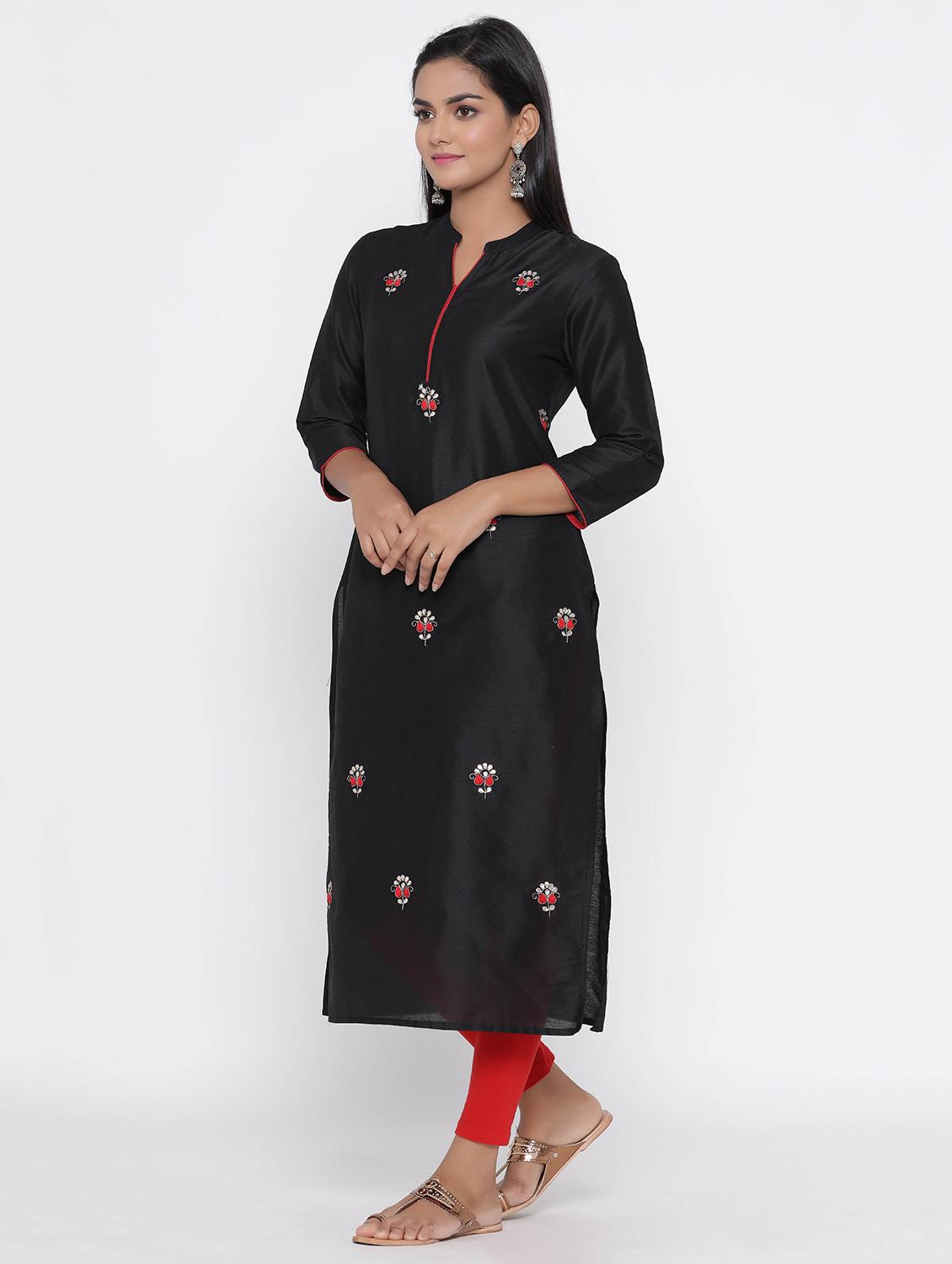 embellished solid straight kurta - 17281624 - Zoom Image - 2