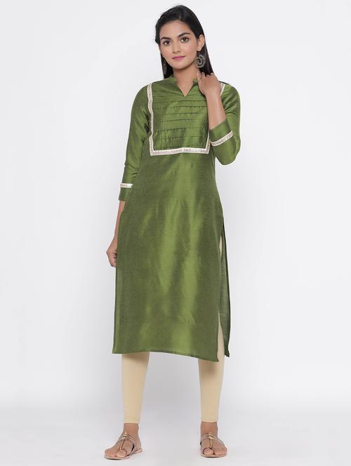 lace detailed solid straight kurta - 17281631 - Standard Image - 1