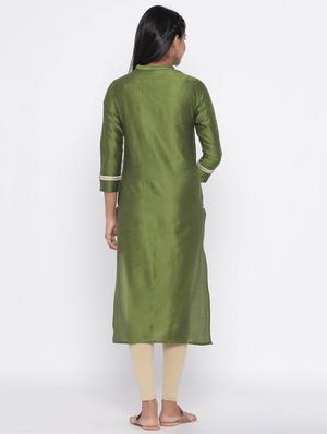 lace detailed solid straight kurta - 17281631 - Standard Image - 3