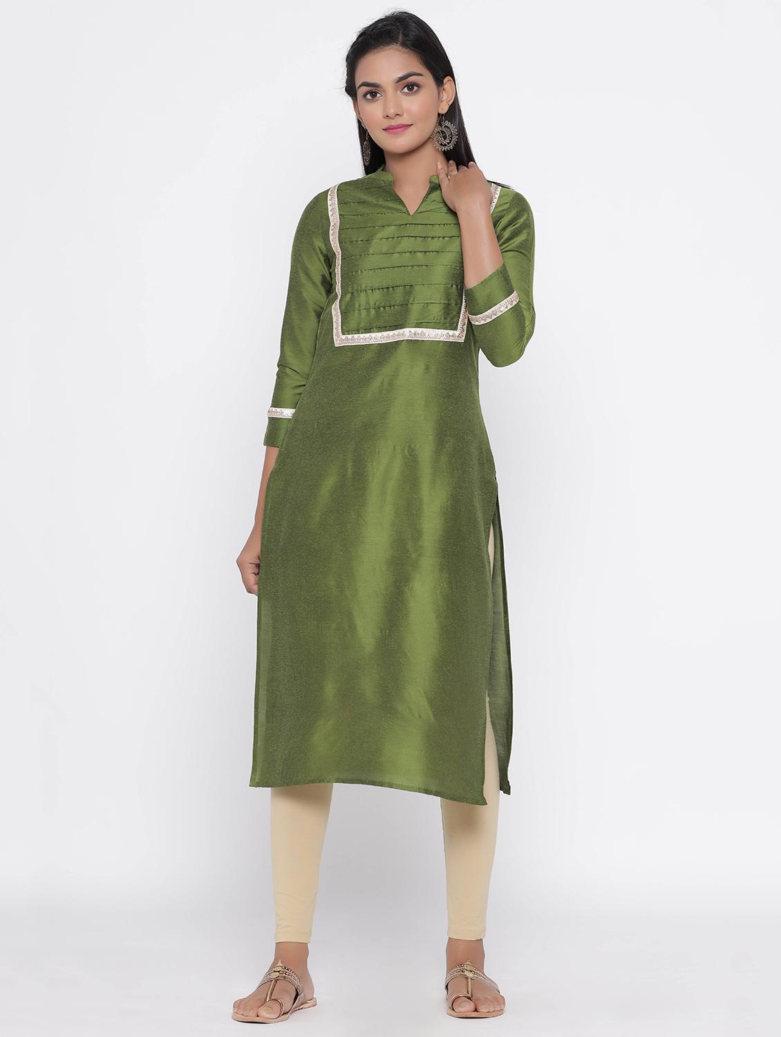 lace detailed solid straight kurta - 17281631 - Zoom Image - 1