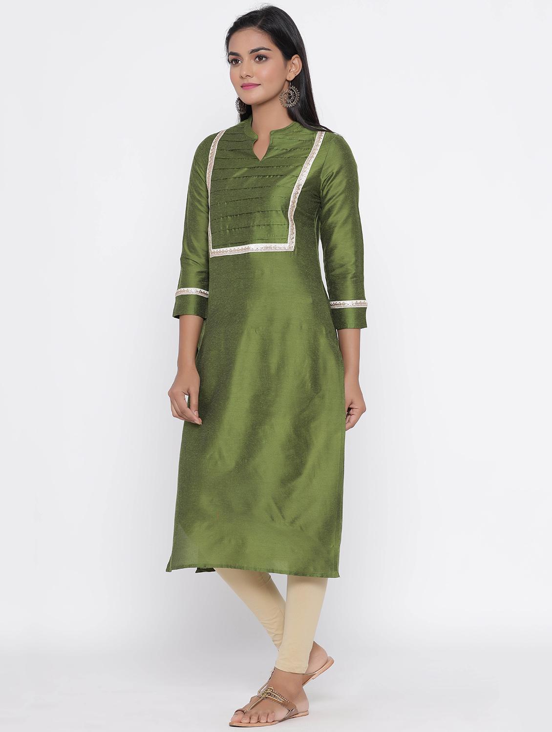 lace detailed solid straight kurta - 17281631 - Zoom Image - 2