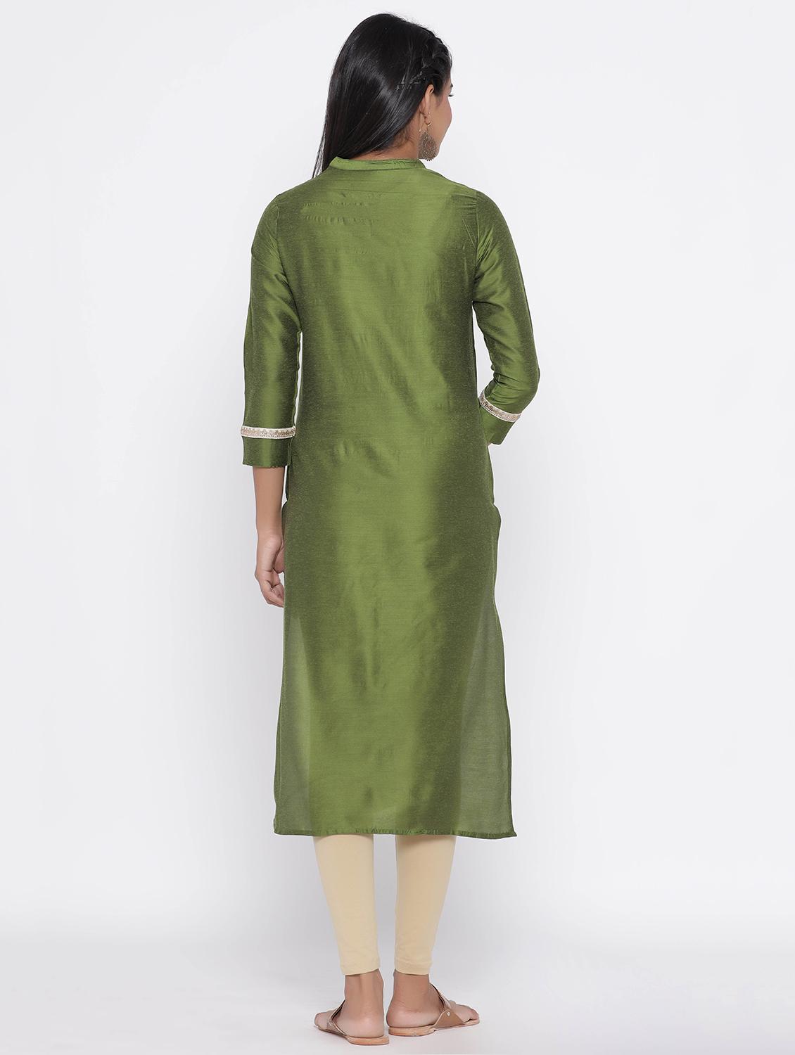 lace detailed solid straight kurta - 17281631 - Zoom Image - 3