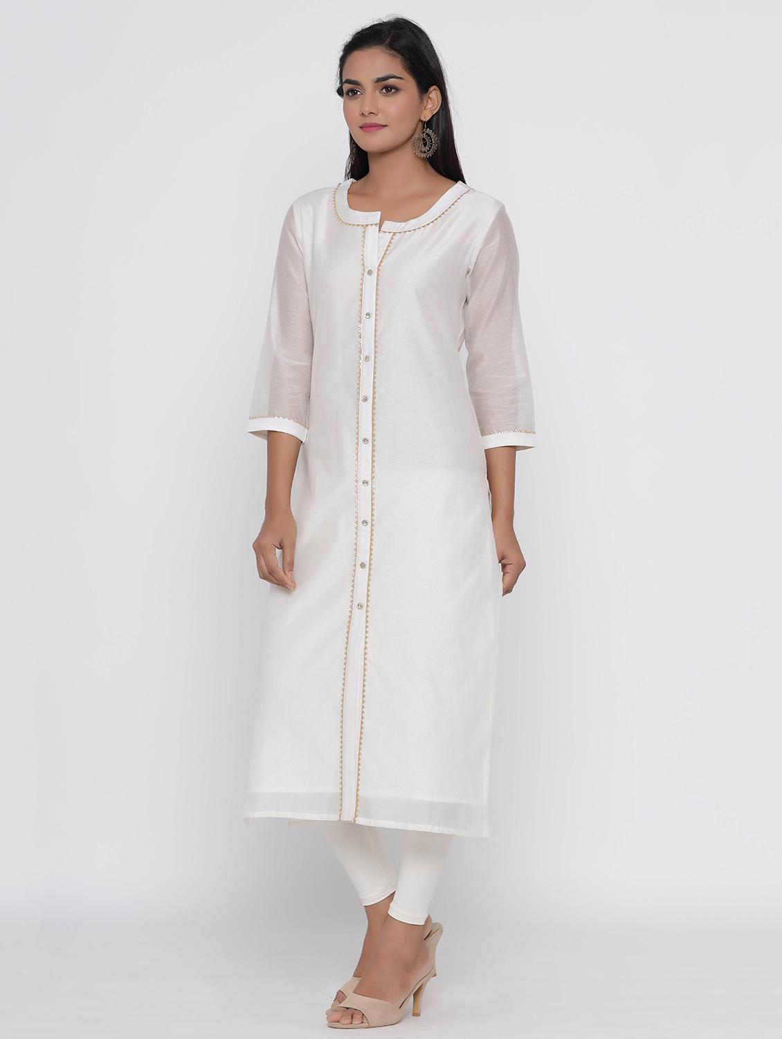 gota work solid straight kurta - 17281634 - Zoom Image - 2