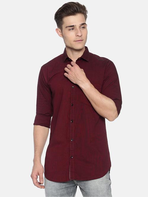 maroon solid casual shirt - 17281802 - Standard Image - 1