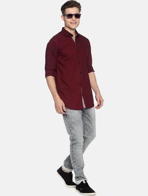 maroon solid casual shirt - 17281802 - Standard Image - 4