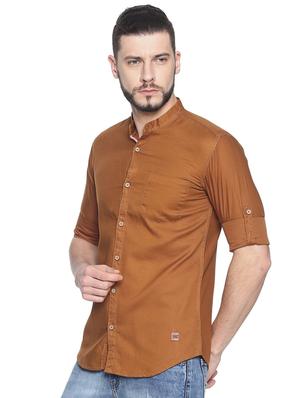 brown solid casual shirt - 17281827 - Standard Image - 2
