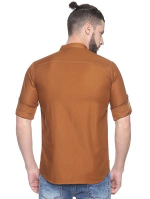brown solid casual shirt - 17281827 - Standard Image - 3