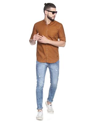 brown solid casual shirt - 17281827 - Standard Image - 4