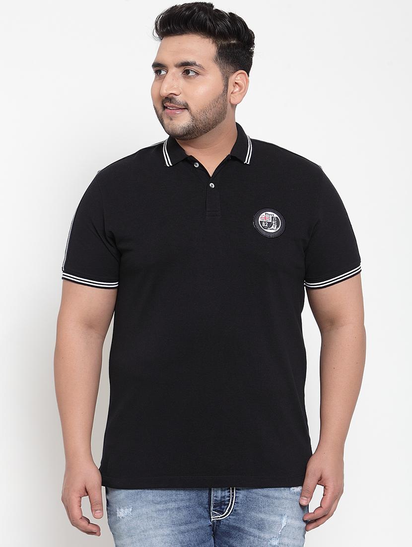 black solid plus size polo t-shirt - 17282027 - Zoom Image - 1