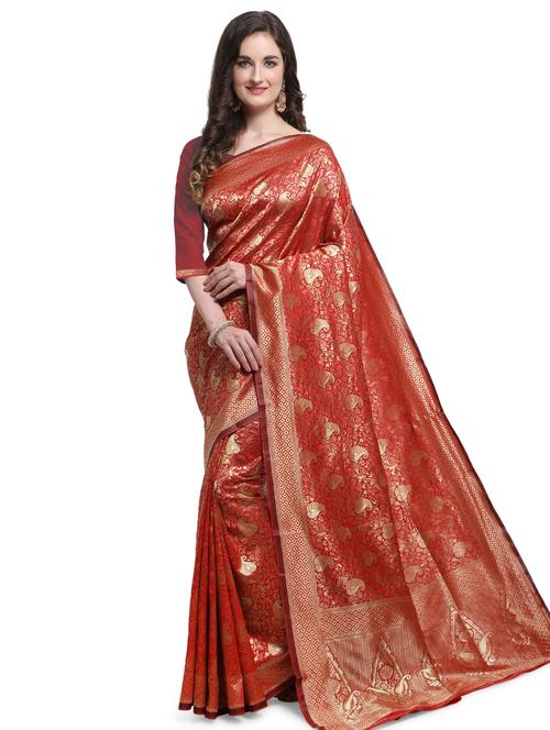 self design banarasi saree with blouse - 17282816 - Standard Image - 1